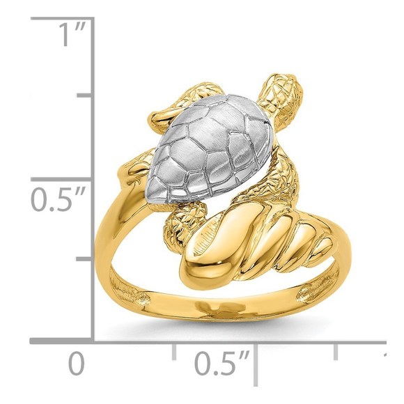 14k Yellow Gold W/ Rhodium Turtle Ring, Size 7 - Picture 3 of 8